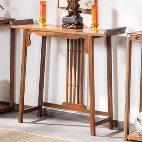 Traditional Walnut Wood Trestle Entryway Console Table Image - 4