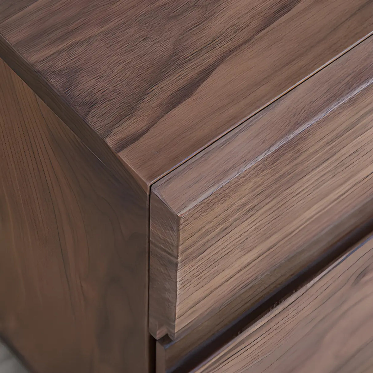 Traditional Walnut Wooden Nightstand with Drawers Image - 8
