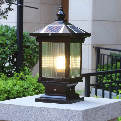 Traditional Waterproof Solar Metal Lantern Pillar Light Image - 1