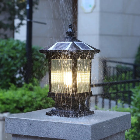 Traditional Waterproof Solar Metal Lantern Pillar Light Image - 4