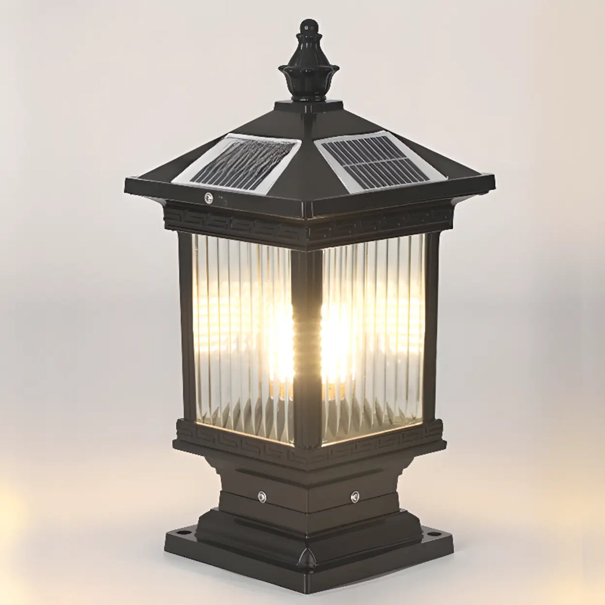 Traditional Waterproof Solar Metal Lantern Pillar Light Image - 5
