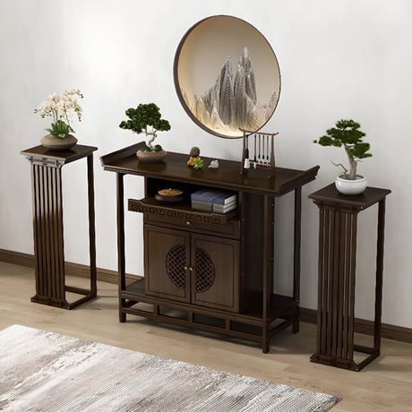 Traditional Wood Dark Brown Storage Entryway Console Table Image - 1