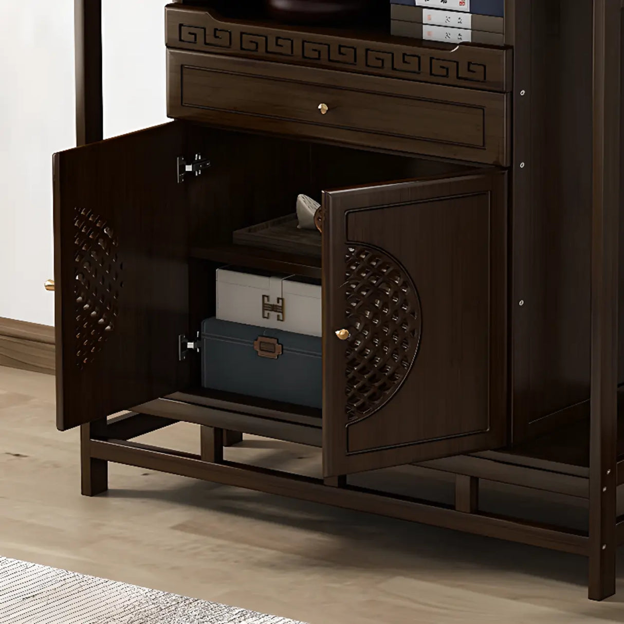 Traditional Wood Dark Brown Storage Entryway Console Table Image - 12
