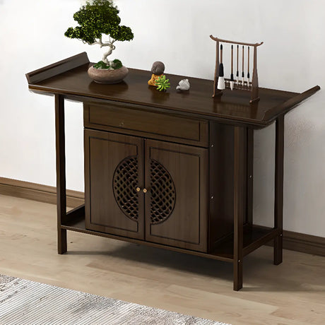 Traditional Wood Dark Brown Storage Entryway Console Table Image - 2