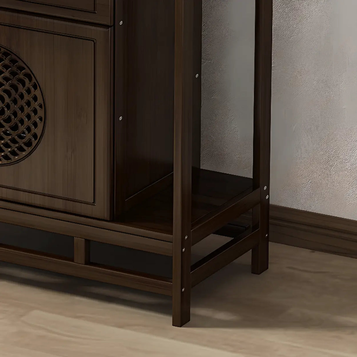 Traditional Wood Dark Brown Storage Entryway Console Table Image - 14