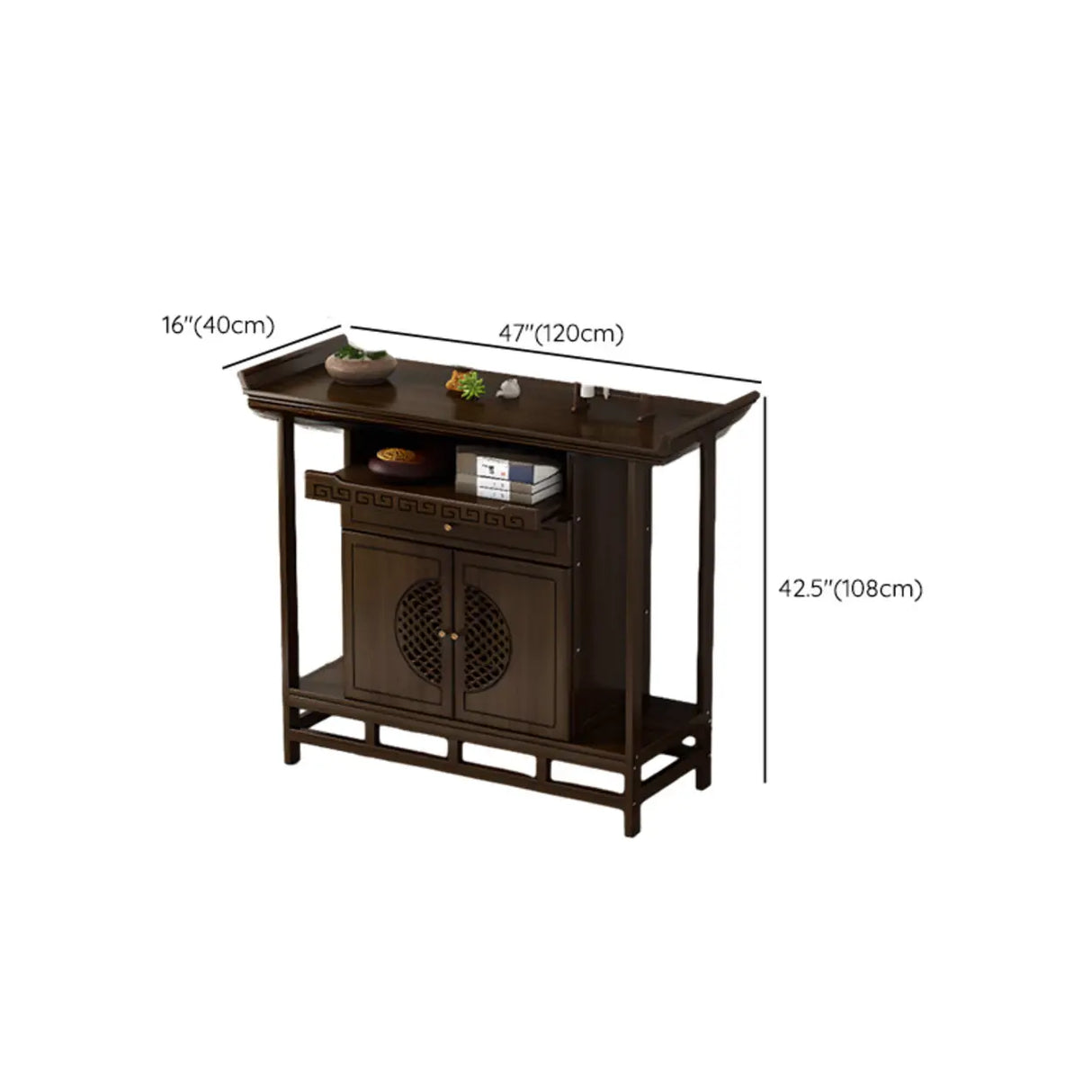 Traditional Wood Dark Brown Storage Entryway Console Table 