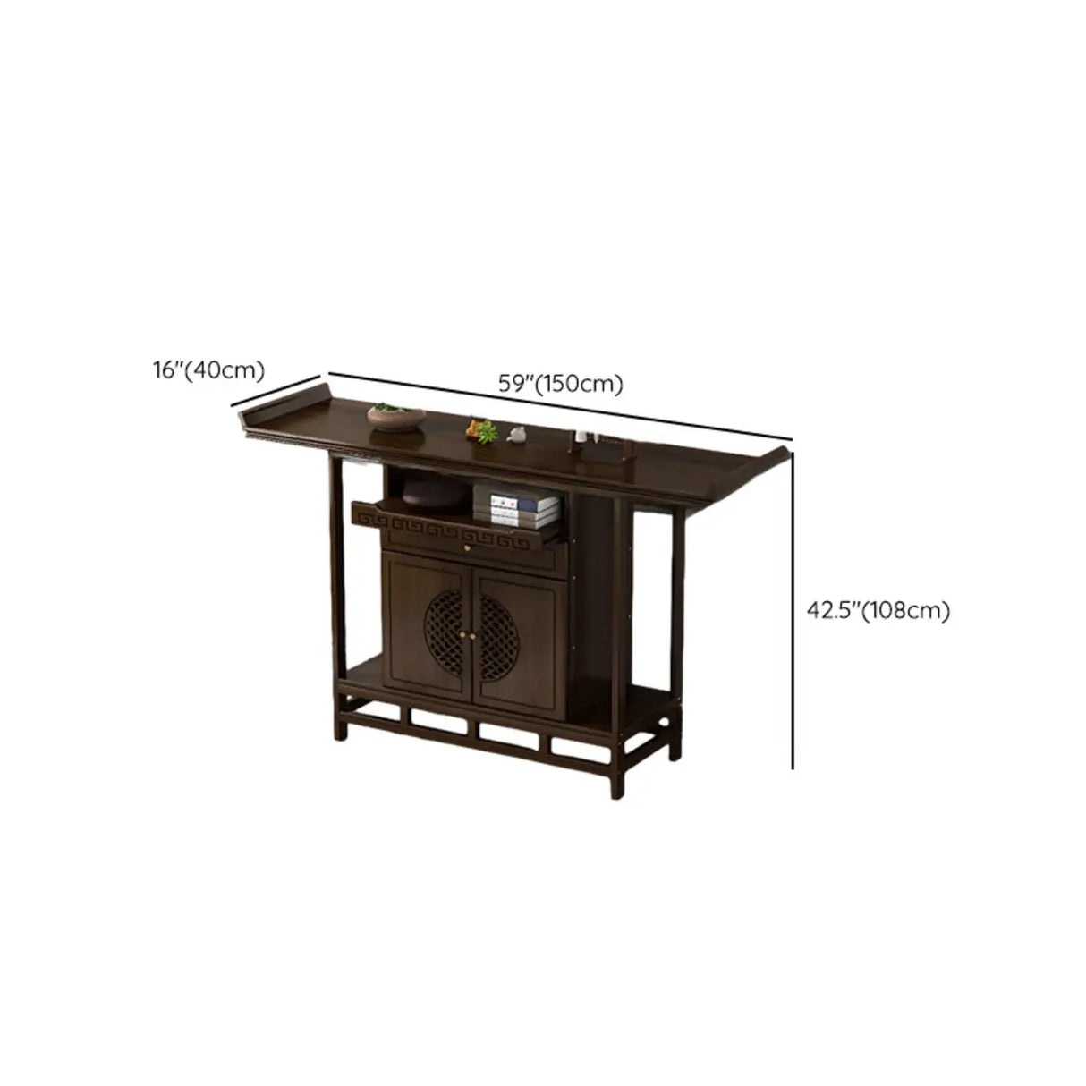 Traditional Wood Dark Brown Storage Entryway Console Table Image - 16