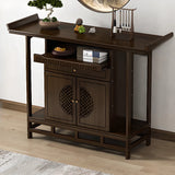 Traditional Wood Dark Brown Storage Entryway Console Table Image - 7