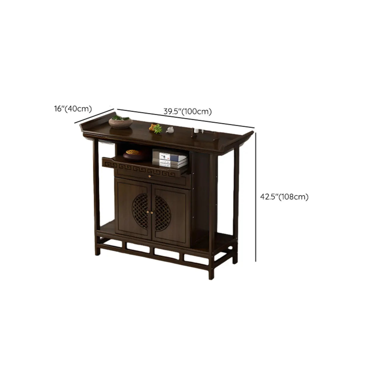 Traditional Wood Dark Brown Storage Entryway Console Table Image - 19