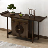 Traditional Wood Dark Brown Storage Entryway Console Table Image - 9