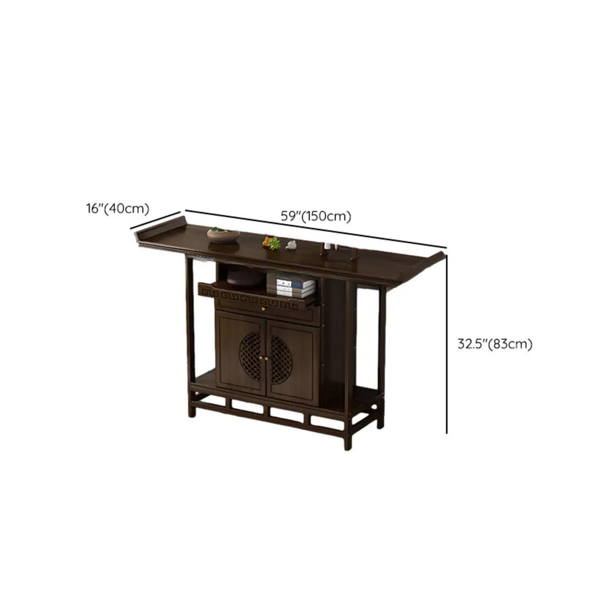 Traditional Wood Dark Brown Storage Entryway Console Table Image - 20