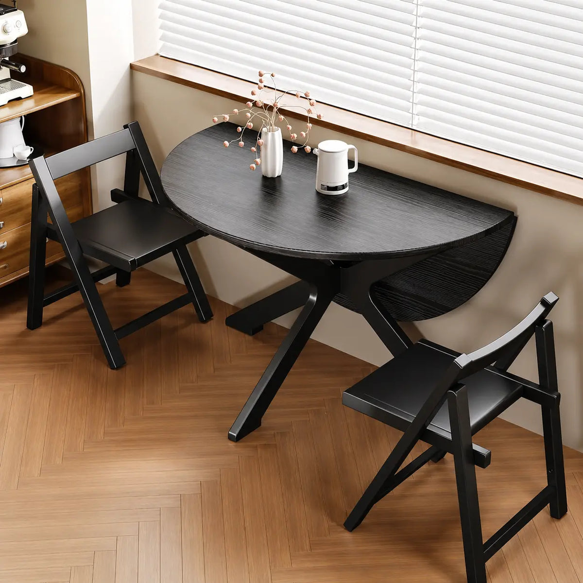 Traditional Wood Round Drop Leaf Foldable Dining Table Image - 6