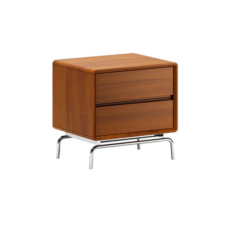 Traditional Wooden Nightstand with Drawers and Metal Legs Image - 2