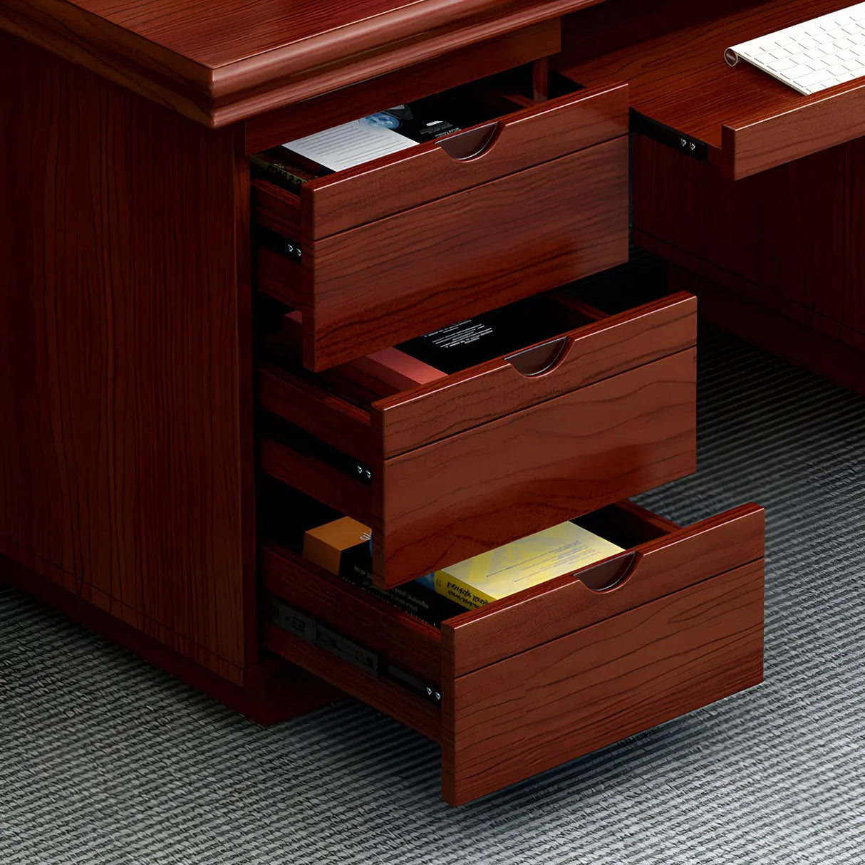 Traditional Wooden Sled Writing Desk with Cabinet Image - 10
