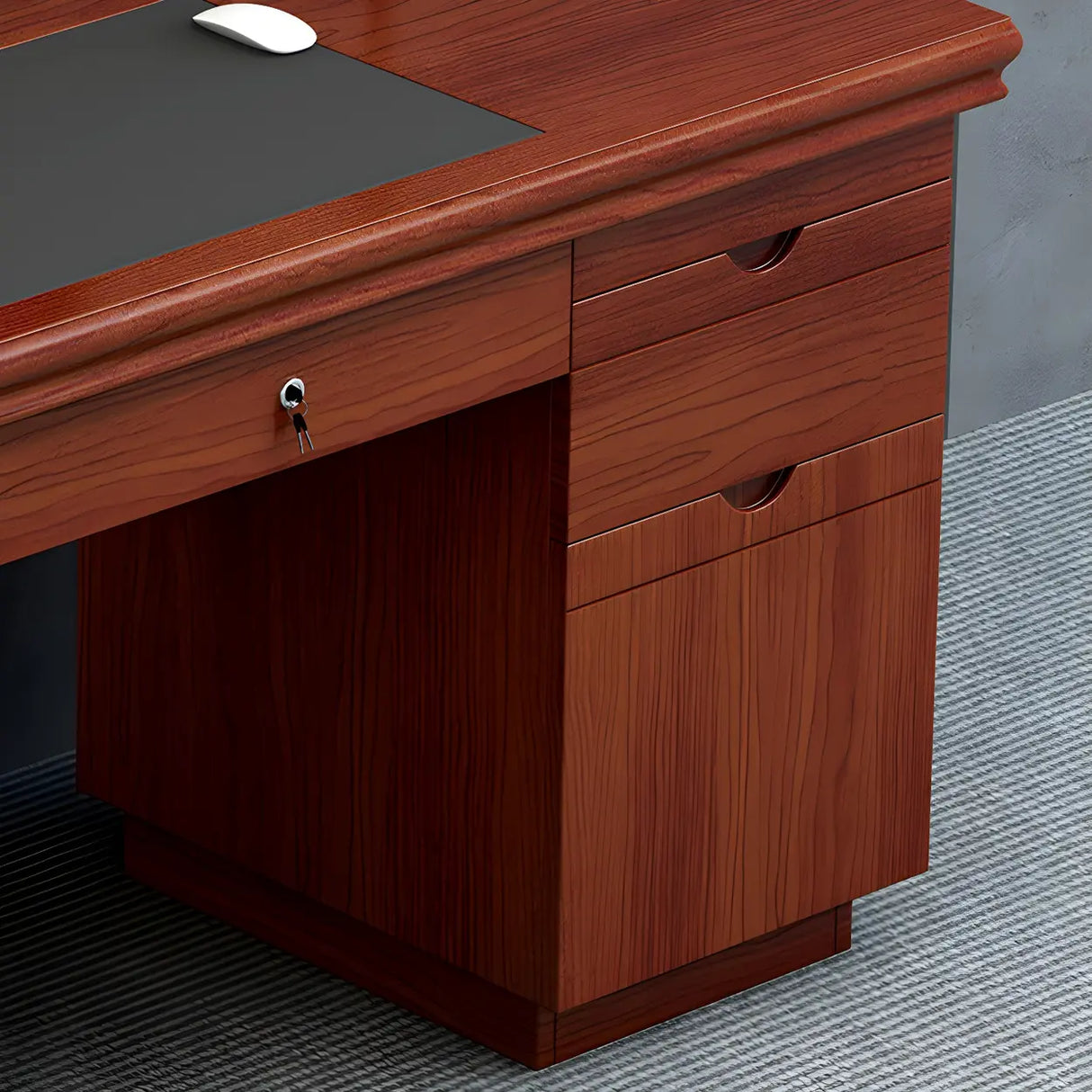Traditional Wooden Sled Writing Desk with Cabinet Image - 4