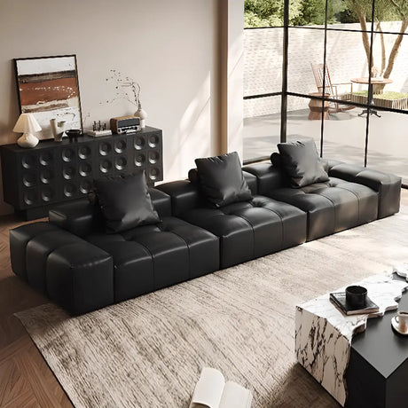 Transitional Black Waterproof Leather 3-Seats Sofa Image - 1