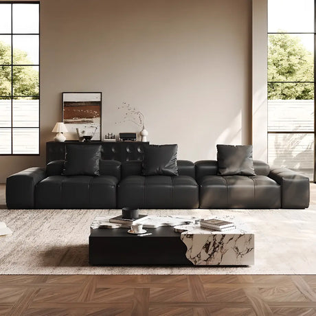 Transitional Black Waterproof Leather 3-Seats Sofa Image - 2