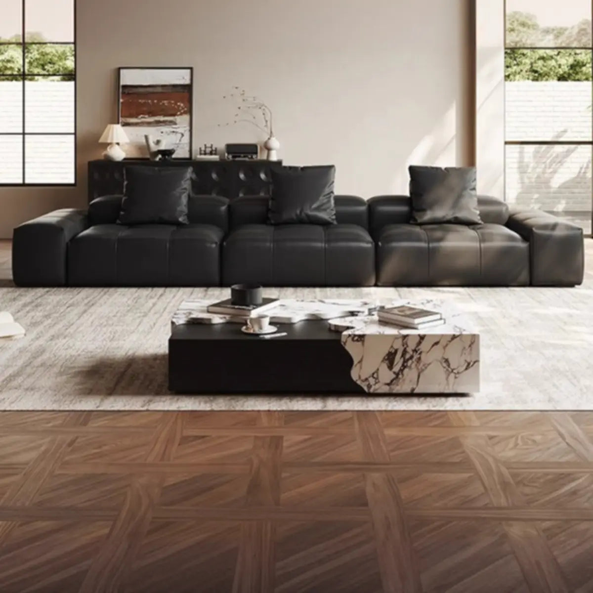 Transitional Black Waterproof Leather 3-Seats Sofa Image - 3
