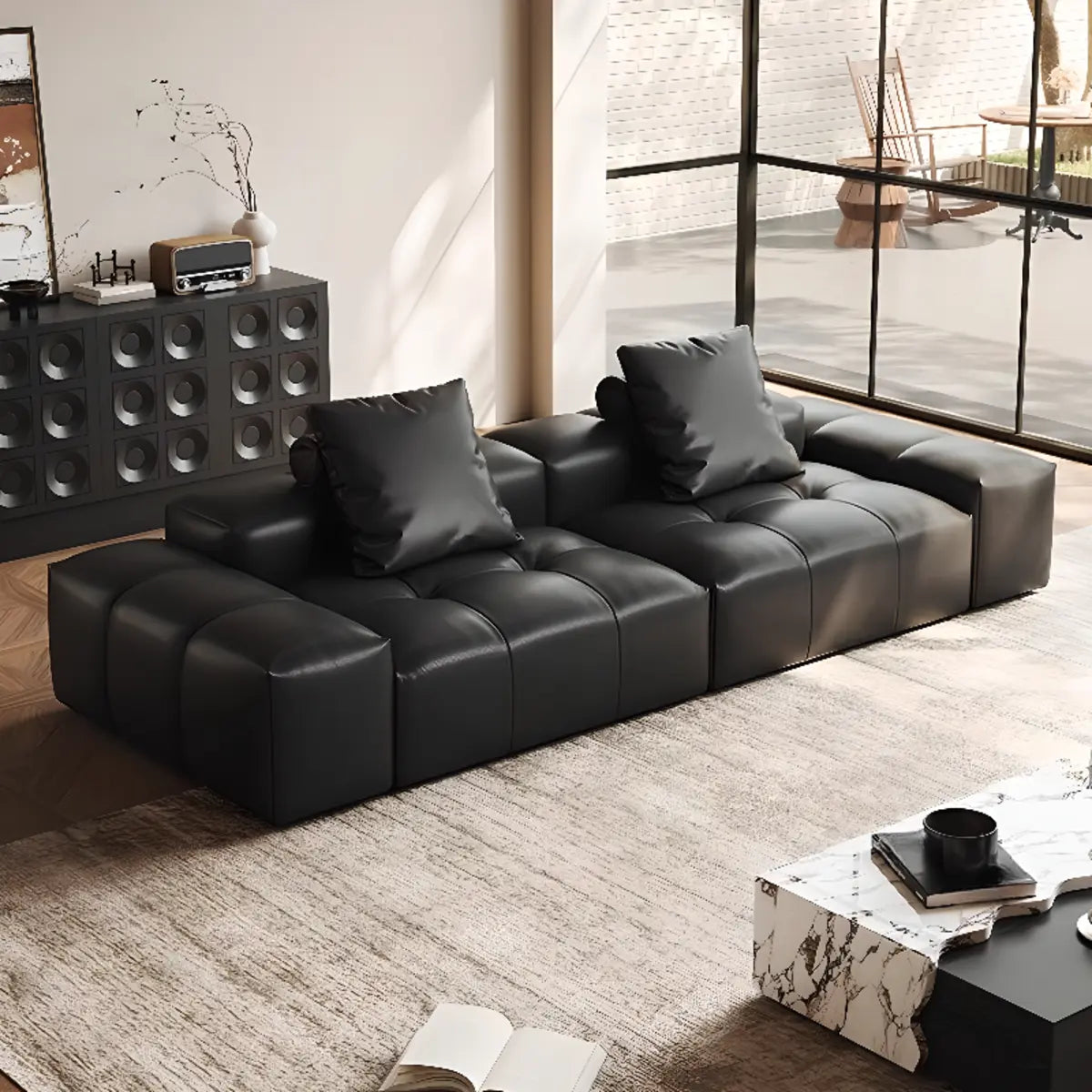 Transitional Black Waterproof Leather 3-Seats Sofa Image - 4