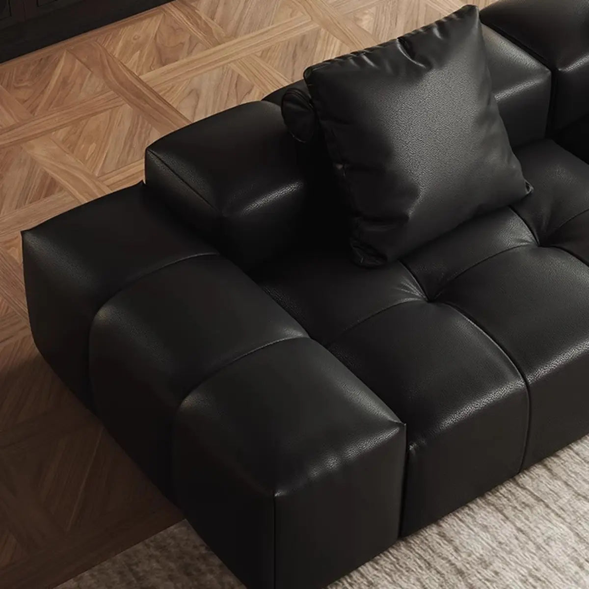 Transitional Black Waterproof Leather 3-Seats Sofa Image - 5
