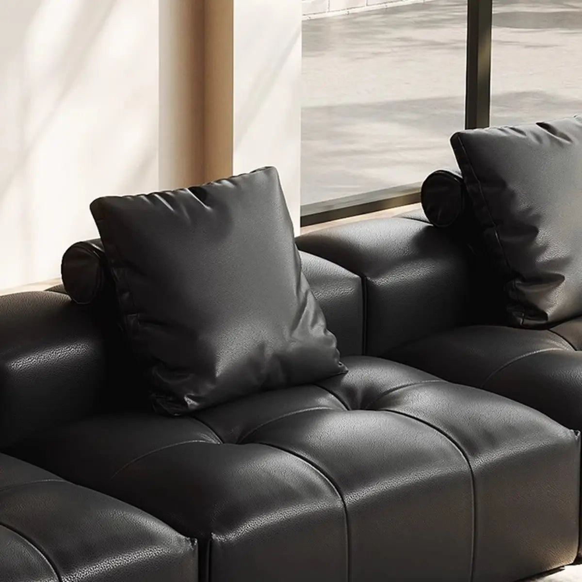 Transitional Black Waterproof Leather 3-Seats Sofa Image - 6