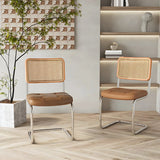 Transitional Faux Leather Dining Chair with Cane Back Image - 1