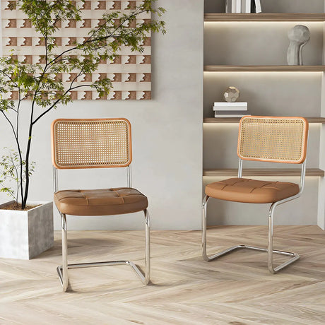 Transitional Faux Leather Dining Chair with Cane Back Image - 1
