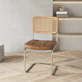Transitional Faux Leather Dining Chair with Cane Back Image - 12