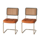 Transitional Faux Leather Dining Chair with Cane Back Image - 3