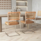 Transitional Faux Leather Dining Chair with Cane Back Image - 4