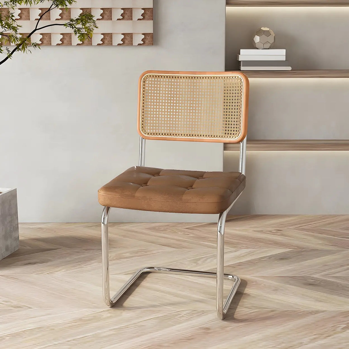 Transitional Faux Leather Dining Chair with Cane Back Image - 67