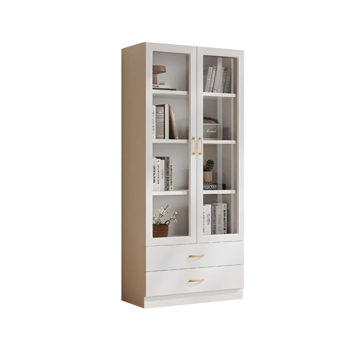 Transparent Glass Door Wooden Cabinet Storage Bookcase Image - 18