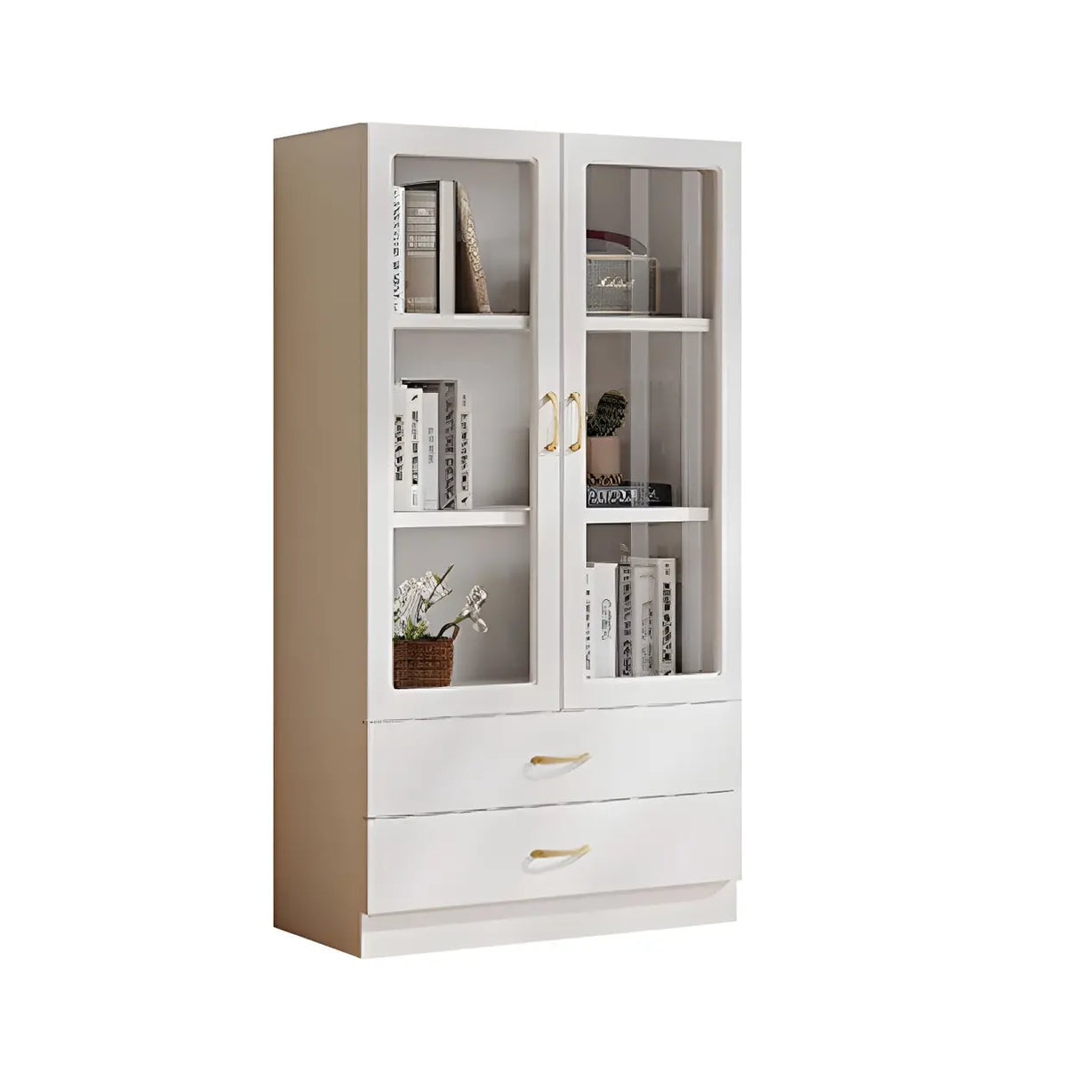 Transparent Glass Door Wooden Cabinet Storage Bookcase Image - 19