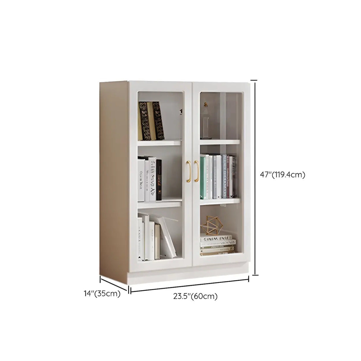 Transparent Glass Door Wooden Cabinet Storage Bookcase 