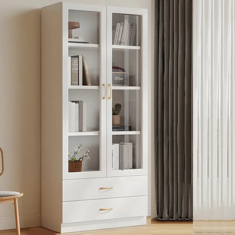 Transparent Glass Door Wooden Cabinet Storage Bookcase Image - 6