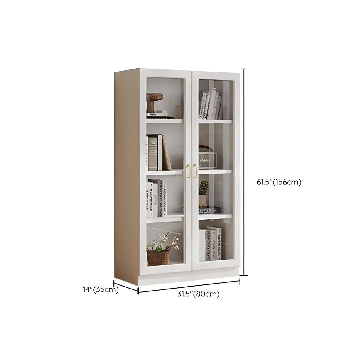 Transparent Glass Door Wooden Cabinet Storage Bookcase Image - 28