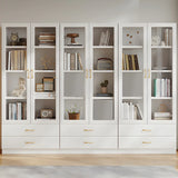 Transparent Glass Door Wooden Cabinet Storage Bookcase Image - 7