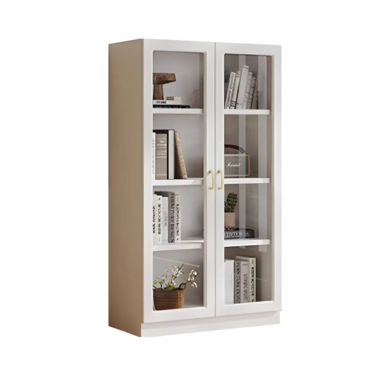 Transparent Glass Door Wooden Cabinet Storage Bookcase Image - 9