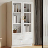 Transparent Glass Door Wooden Cabinet Storage Bookcase Image - 10