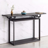 Tray Top Black Wood Storage Console Table with Shelf Image - 1