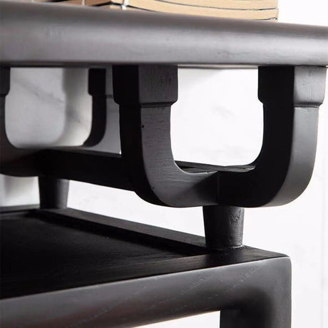 Tray Top Black Wood Storage Console Table with Shelf Image - 8