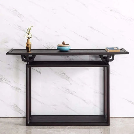 Tray Top Black Wood Storage Console Table with Shelf Image - 2