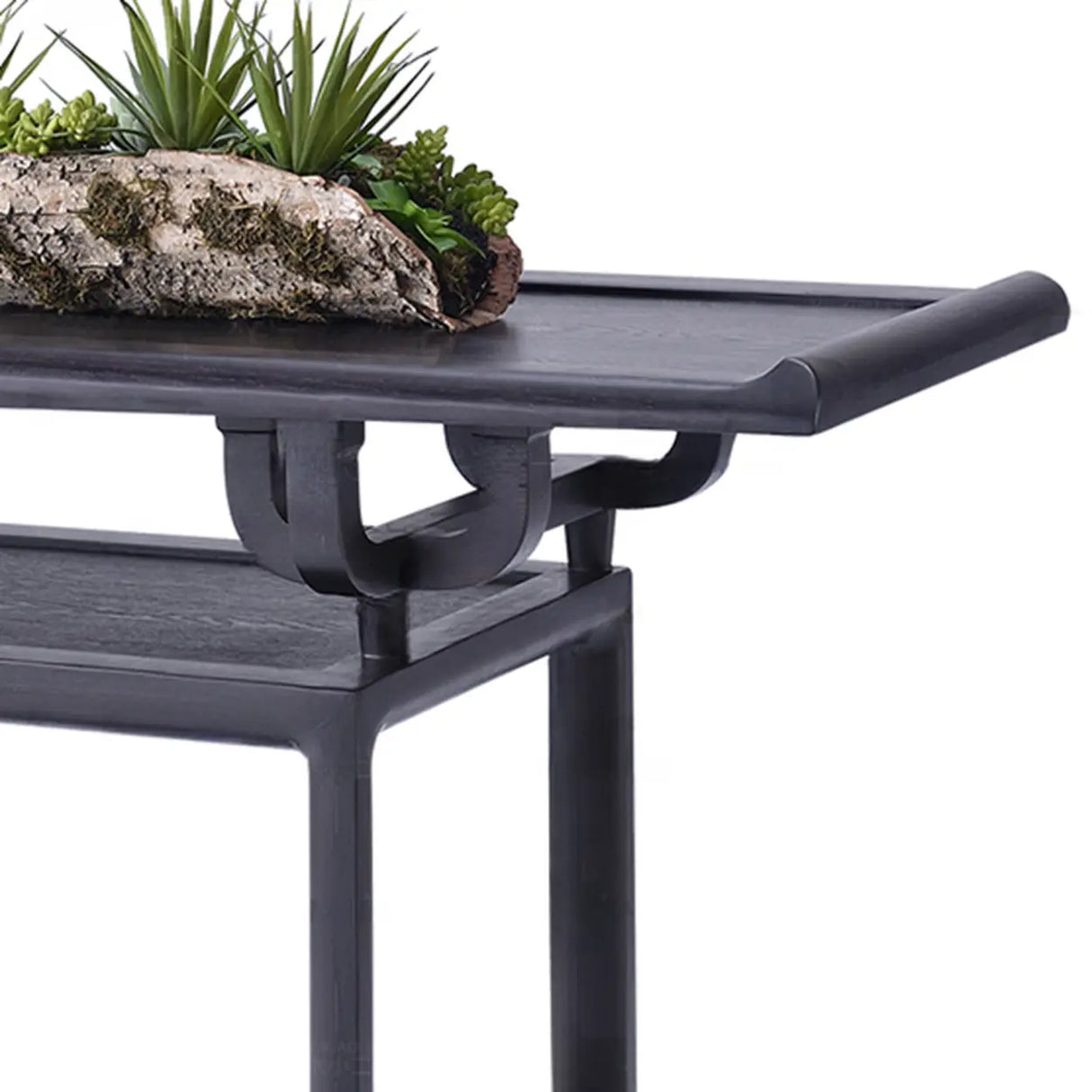 Tray Top Black Wood Storage Console Table with Shelf Image - 9