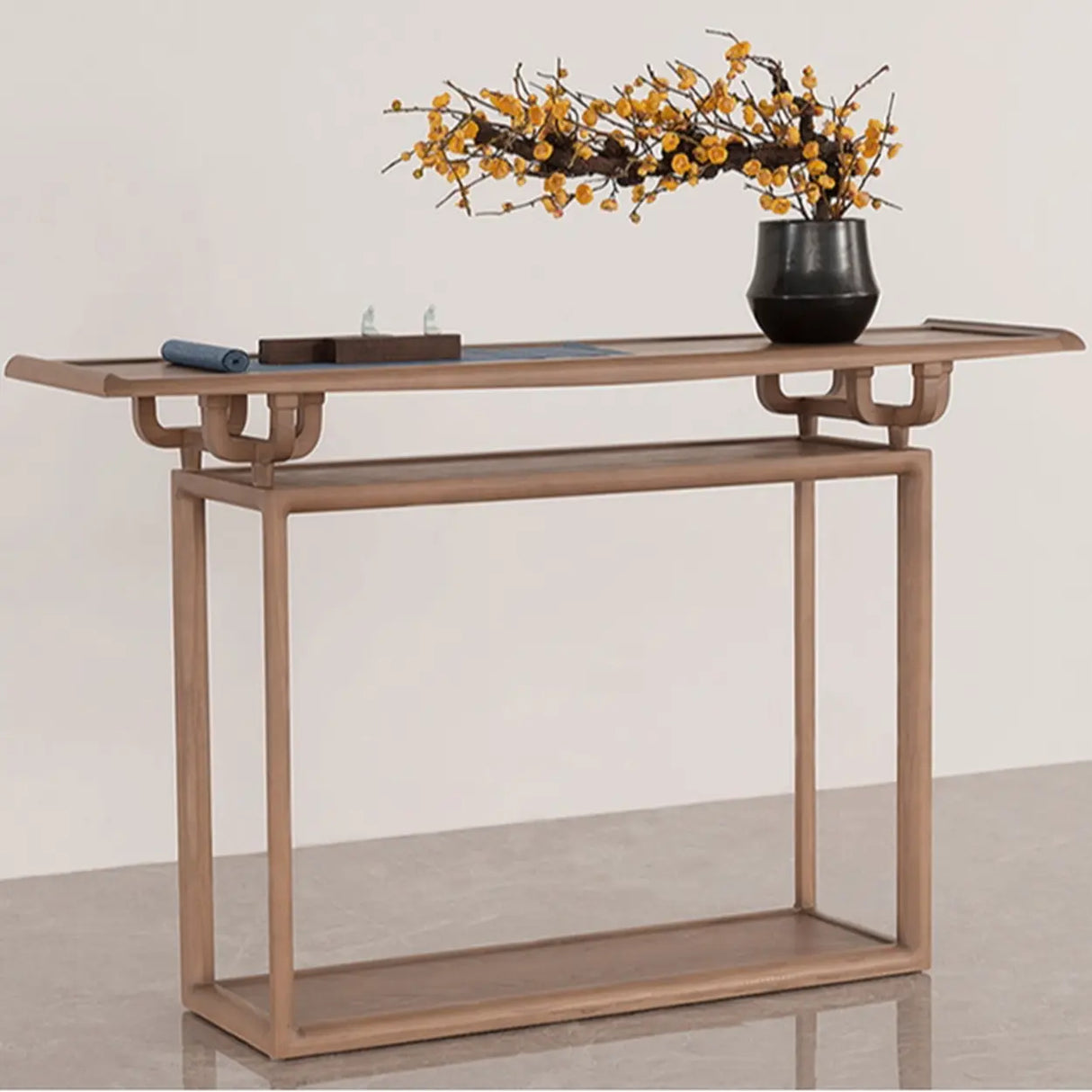 Tray Top Black Wood Storage Console Table with Shelf Image - 3