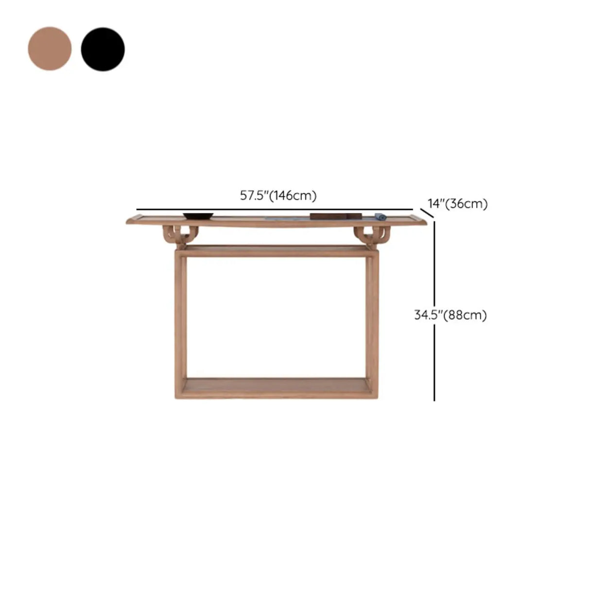 Tray Top Black Wood Storage Console Table with Shelf 