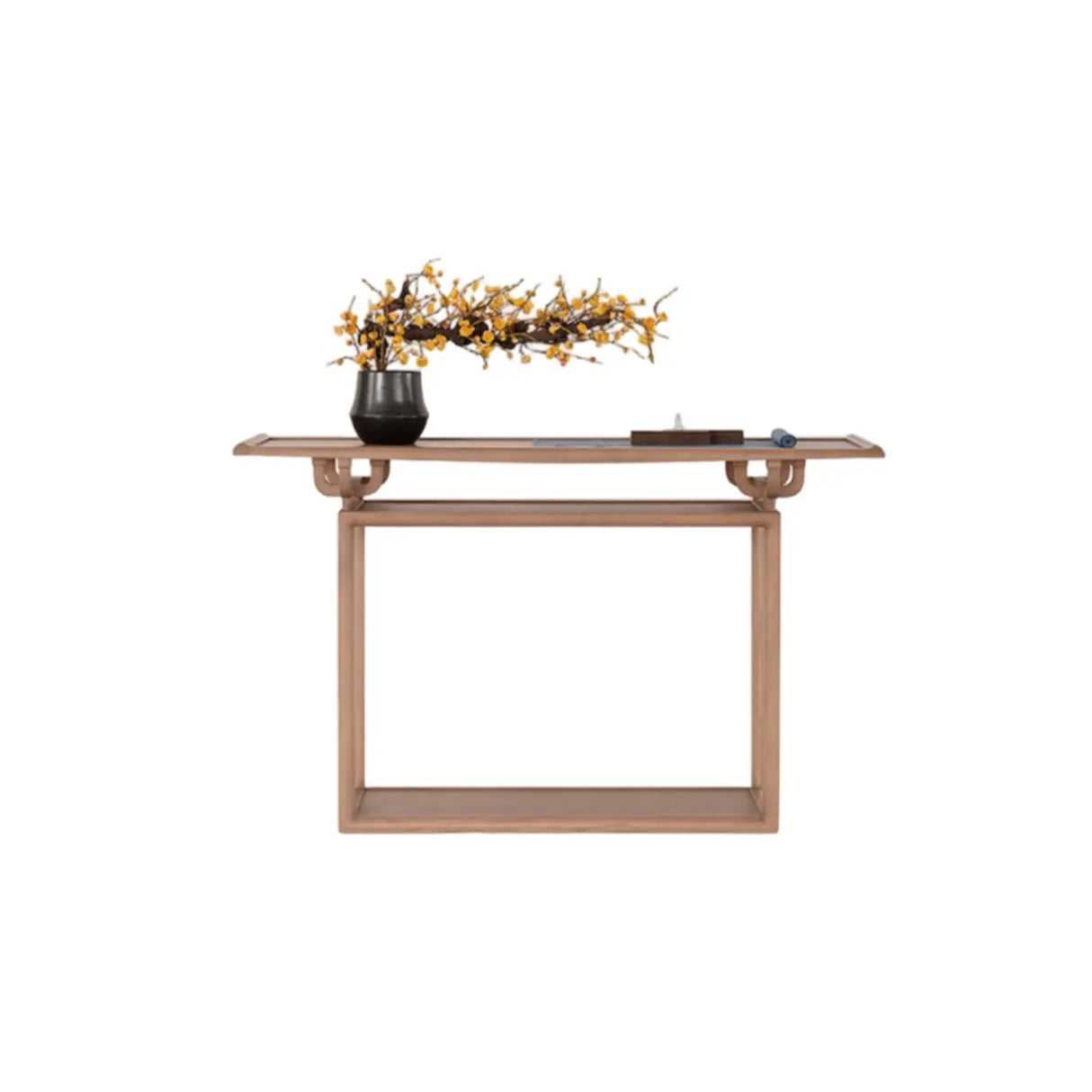 Tray Top Black Wood Storage Console Table with Shelf Image - 5