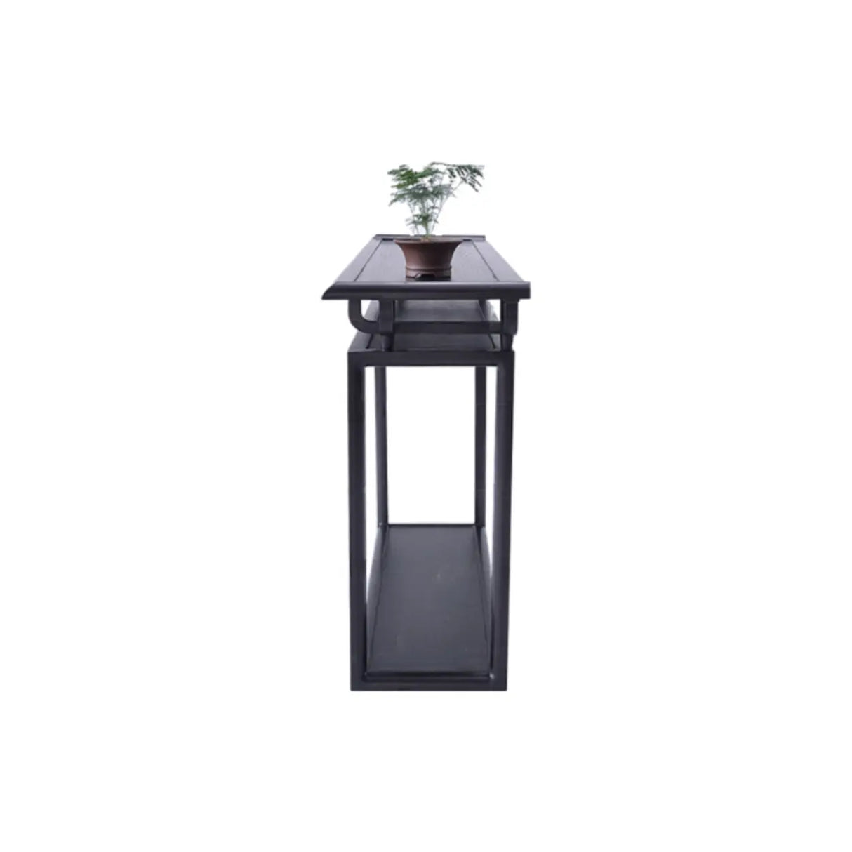 Tray Top Black Wood Storage Console Table with Shelf Image - 6