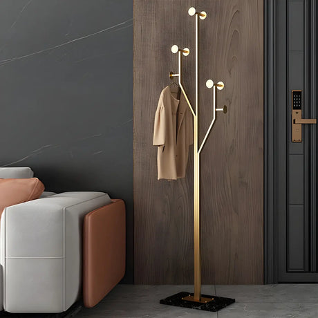 Tree Gold Tall Entryway Freestanding Coat Rack with Hooks Image - 1