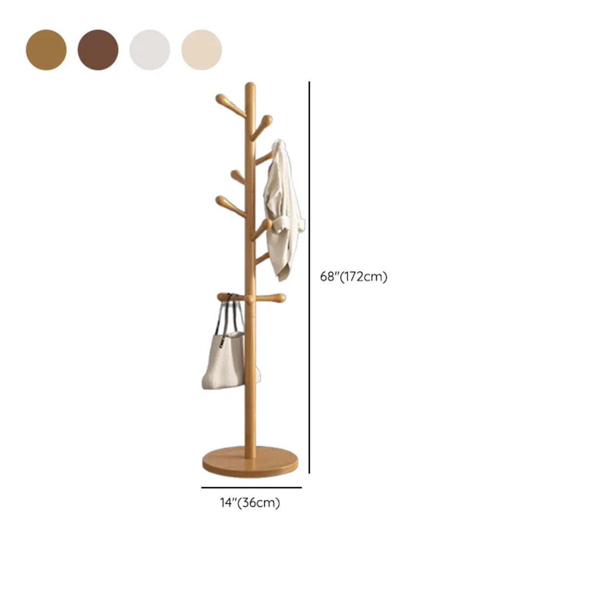 Tree Style Beech Wood Nut-Brown Hooks Stand Coat Rack 