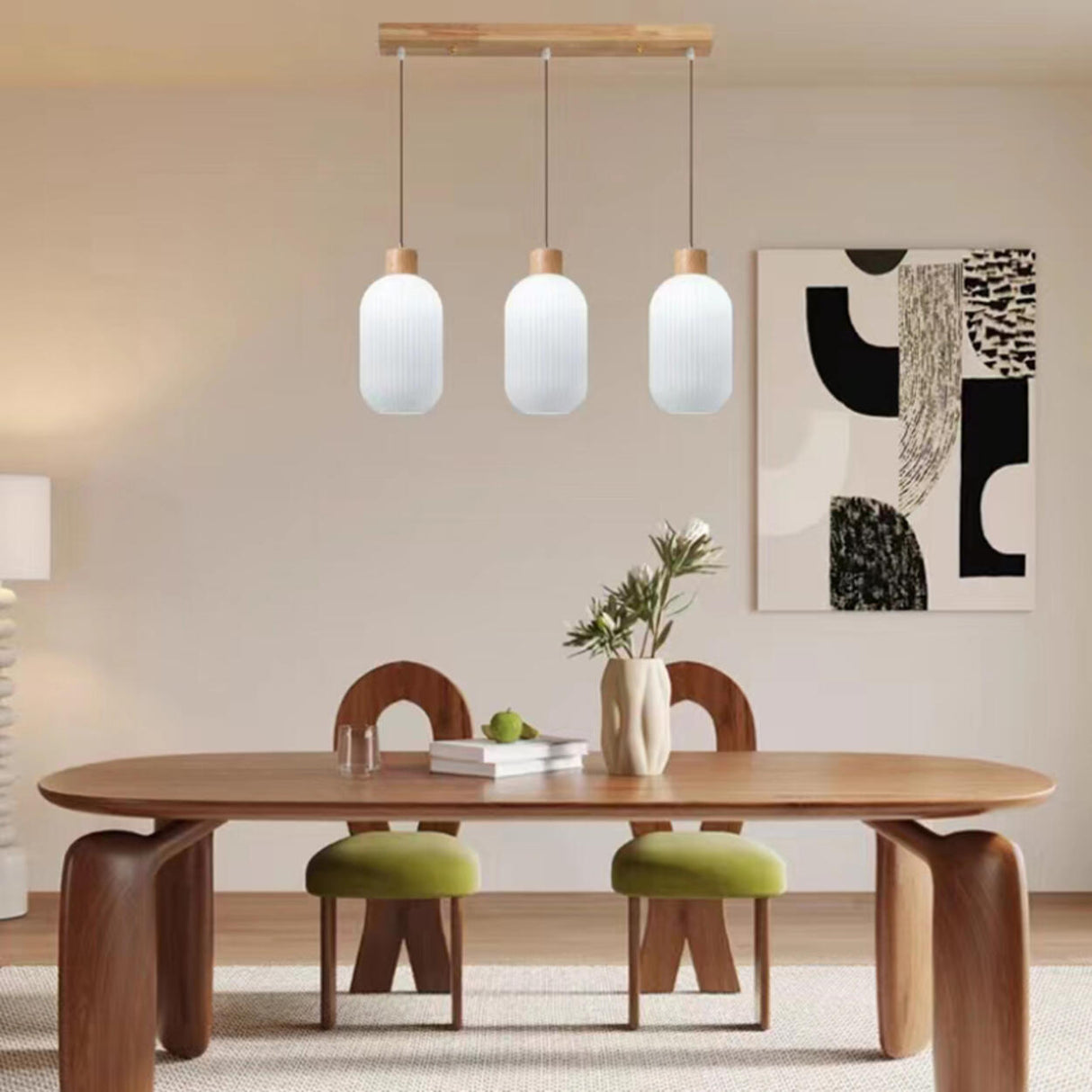 Trendy 3-Light Lantern Wooden Island Pendant Light Image - 4